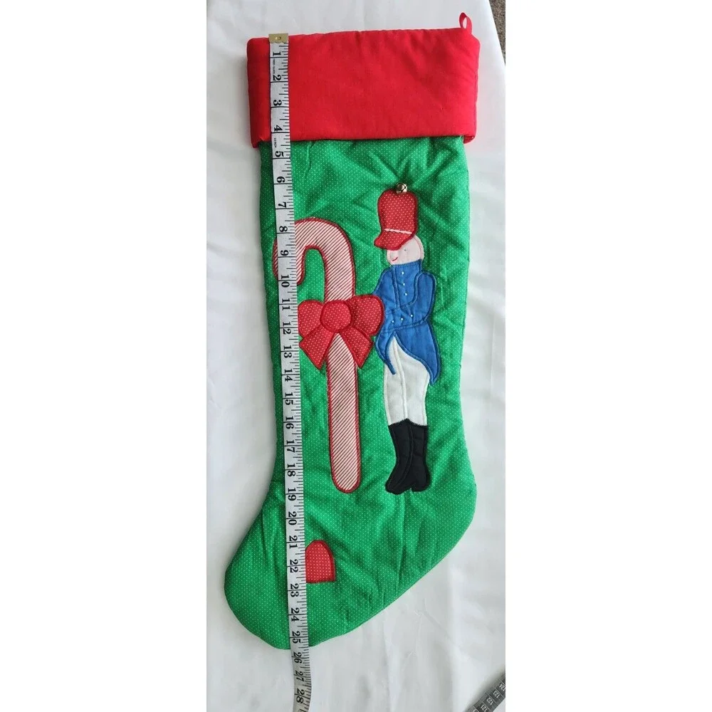 Vintage Toy Soldier Candy Cane Christmas Stocking Green Quilted Applique